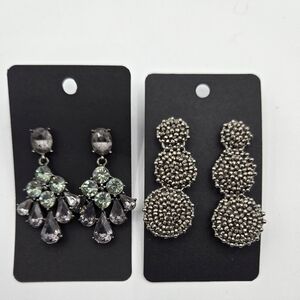 Fashion Statement Earrings Chrome Faux Rhimestone Chandeleir & Beaded Tier Drop
